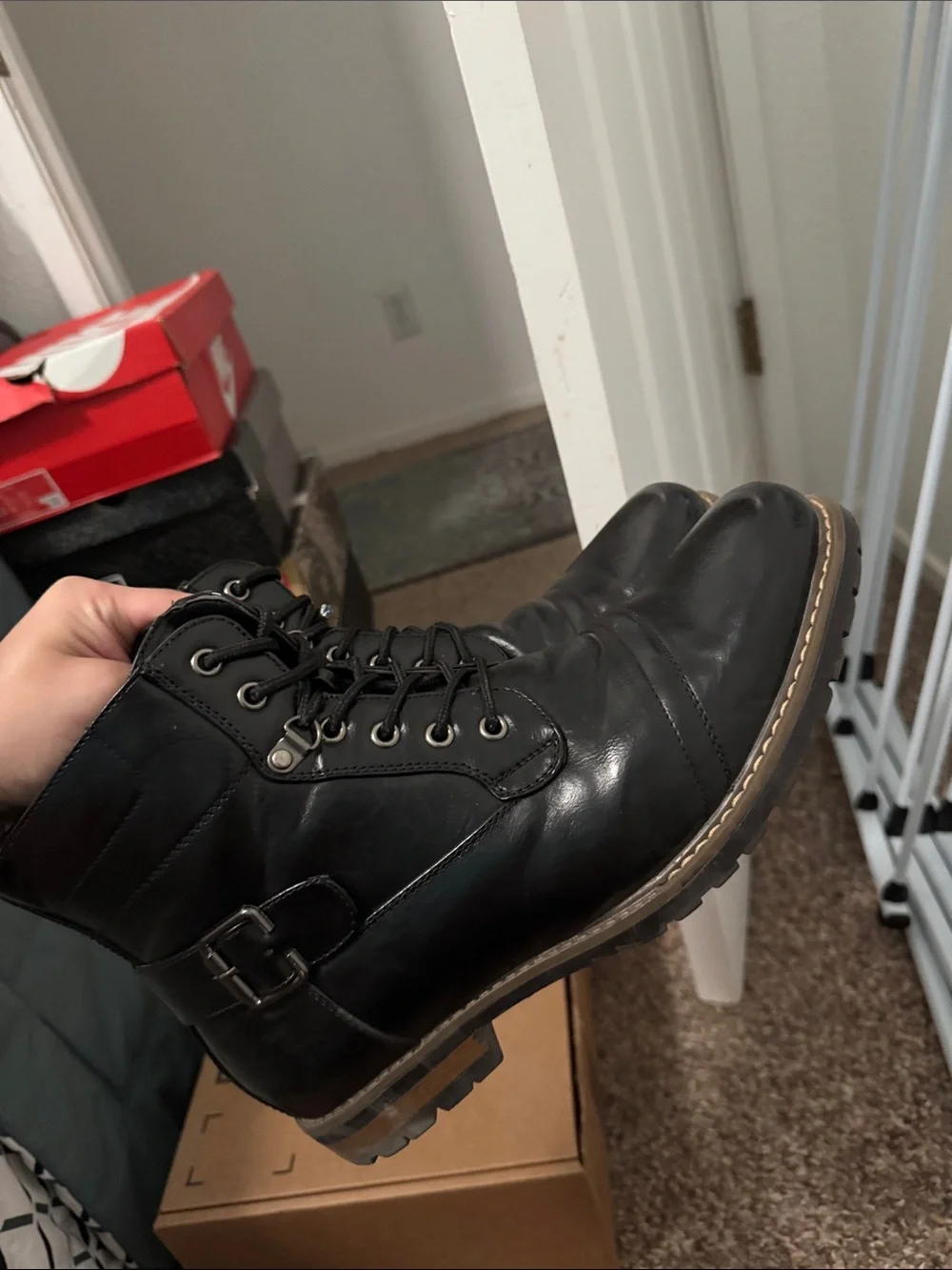 Men's Black Lace-Up Ankle Boots with Buckle Detail